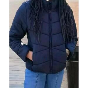 H&M Puffer Jacket Youth 9-10 Black Full Zip Removable Hooded Coat Warm